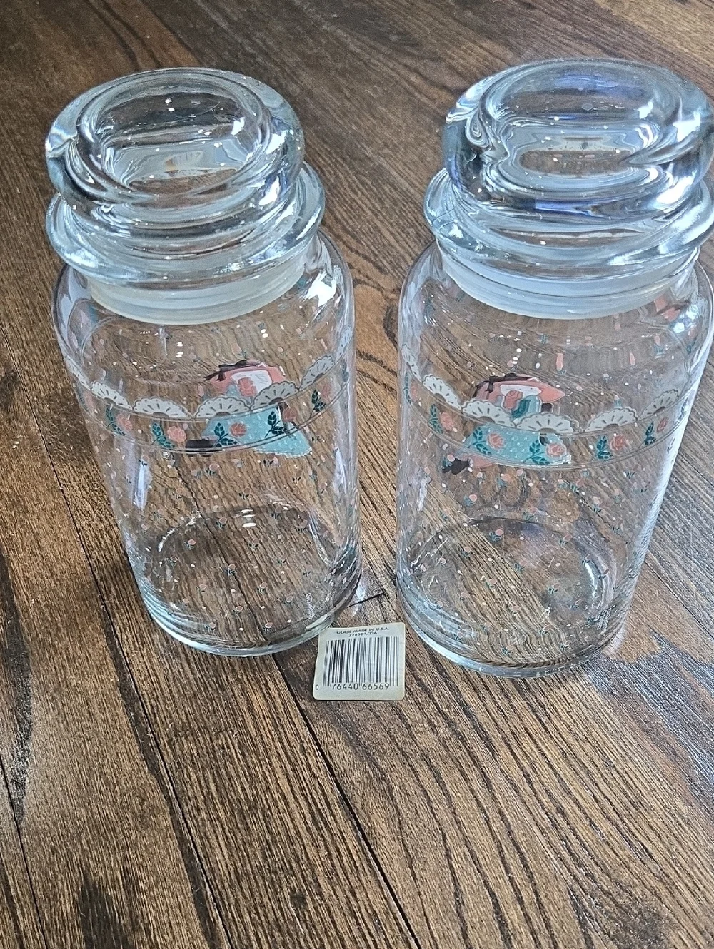 Vintage 1988 CHD Victoriana glass canisters jars kitty rose lace Cottage Core